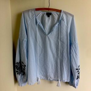 Pinstripe Balloon Sleeve Top